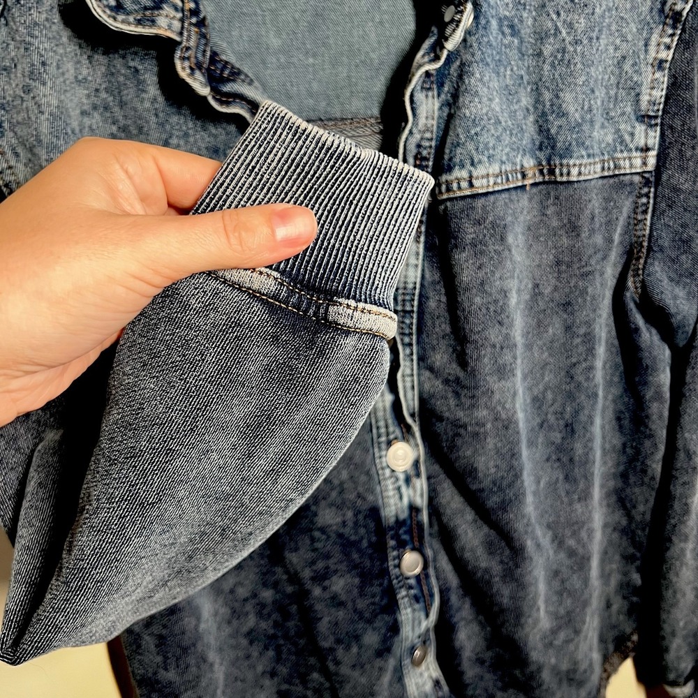 Jane and Delancey Blue Denim Jacket‎ Shacket S Bohemian Classic Stretch Pocket - Picture 6 of 6
